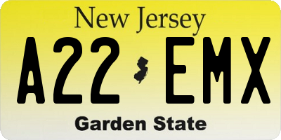 NJ license plate A22EMX
