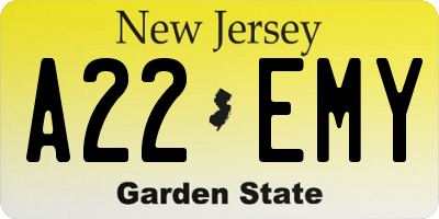 NJ license plate A22EMY
