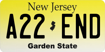 NJ license plate A22END