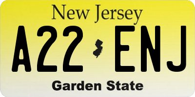 NJ license plate A22ENJ