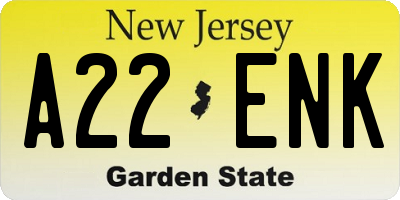 NJ license plate A22ENK
