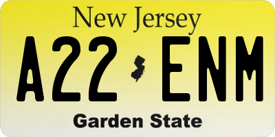 NJ license plate A22ENM