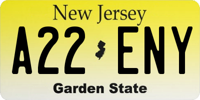 NJ license plate A22ENY