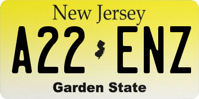 NJ license plate A22ENZ