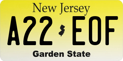 NJ license plate A22EOF
