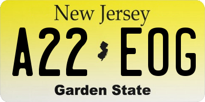NJ license plate A22EOG