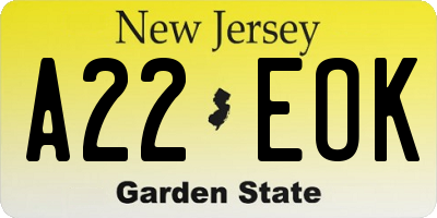 NJ license plate A22EOK