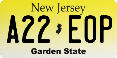 NJ license plate A22EOP