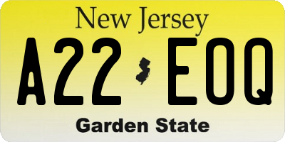 NJ license plate A22EOQ