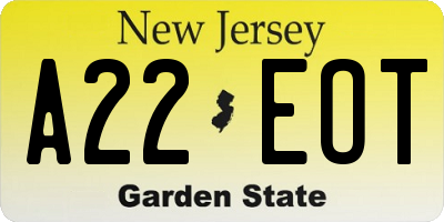 NJ license plate A22EOT