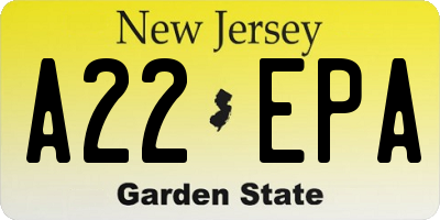 NJ license plate A22EPA