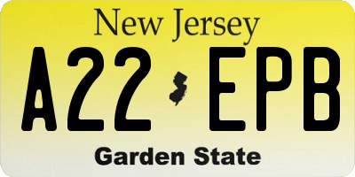 NJ license plate A22EPB