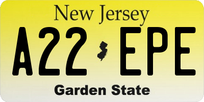 NJ license plate A22EPE