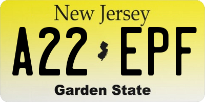 NJ license plate A22EPF