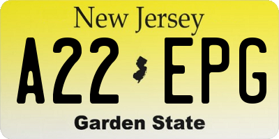 NJ license plate A22EPG