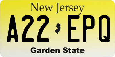 NJ license plate A22EPQ