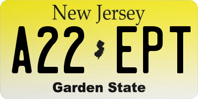 NJ license plate A22EPT