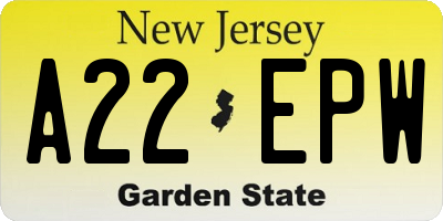 NJ license plate A22EPW
