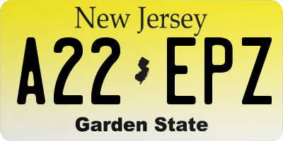 NJ license plate A22EPZ