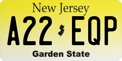NJ license plate A22EQP