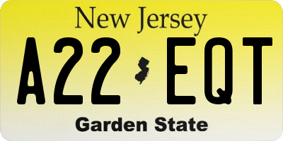 NJ license plate A22EQT