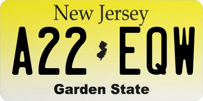 NJ license plate A22EQW