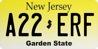 NJ license plate A22ERF