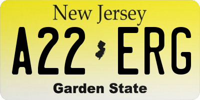 NJ license plate A22ERG