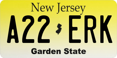 NJ license plate A22ERK