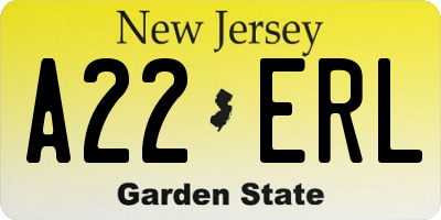 NJ license plate A22ERL