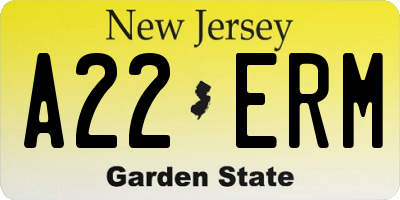 NJ license plate A22ERM