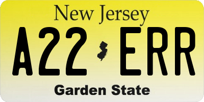NJ license plate A22ERR