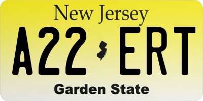 NJ license plate A22ERT