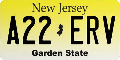 NJ license plate A22ERV