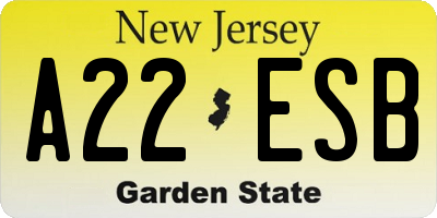 NJ license plate A22ESB