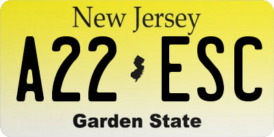 NJ license plate A22ESC