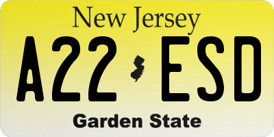 NJ license plate A22ESD
