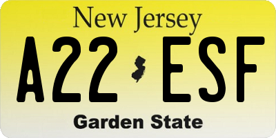 NJ license plate A22ESF