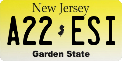 NJ license plate A22ESI