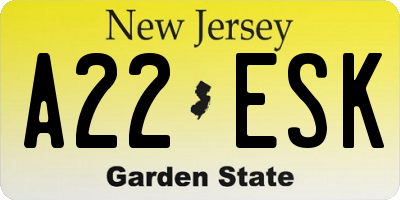 NJ license plate A22ESK