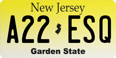 NJ license plate A22ESQ