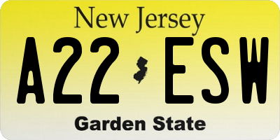 NJ license plate A22ESW