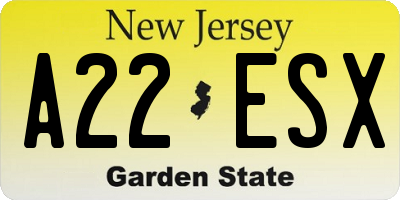 NJ license plate A22ESX