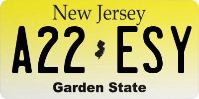 NJ license plate A22ESY