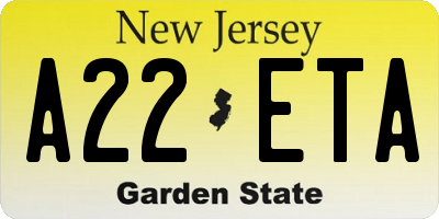 NJ license plate A22ETA