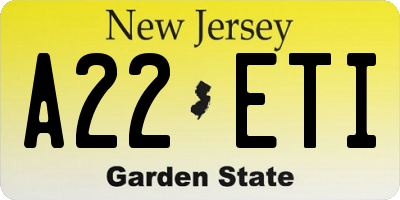 NJ license plate A22ETI