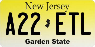 NJ license plate A22ETL