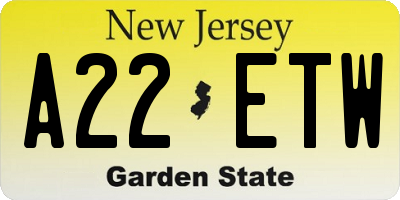 NJ license plate A22ETW