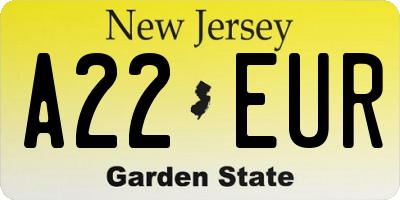 NJ license plate A22EUR