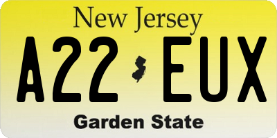 NJ license plate A22EUX